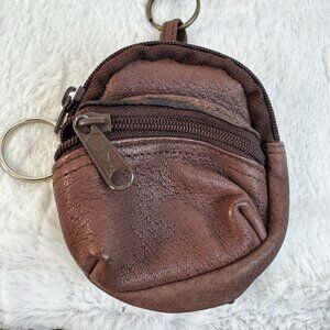 Vintage Wilsons Brown Leather Mini Coin Pouch Keychain With Zipper & Clip